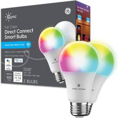 2 GE CYNC Smart LED Light Bulbs, Color Changing Bluetooth Wi-Fi Lights