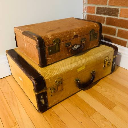 Set of Mid Century Vintage Suitcases Luggage